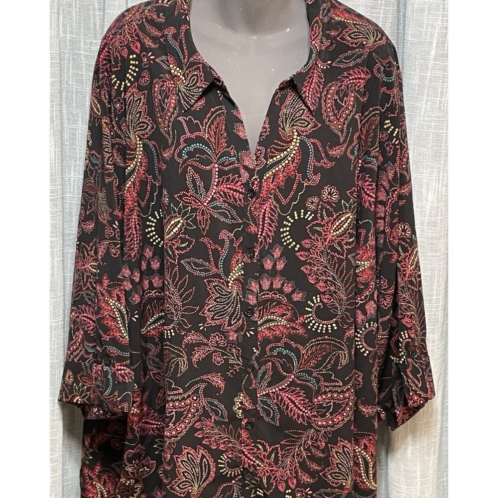 Catherines 4X Blouse 30/32W Button Front Tunic Multicolor Flowy Top Shirt